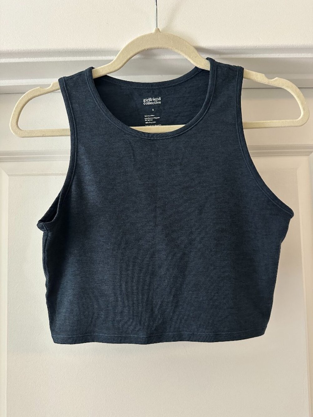 Girlfriend Collective Heather Navy Crop Tank Top Women's Small Recycled Fabric